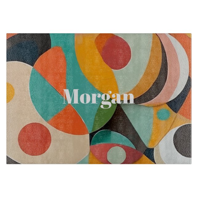 Mid Century Modern Art, Name or Monogram Geometric Cutting Board (Front)