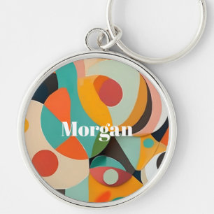 Mid Century Modern Art, Name or Monogram Geometric Keychain