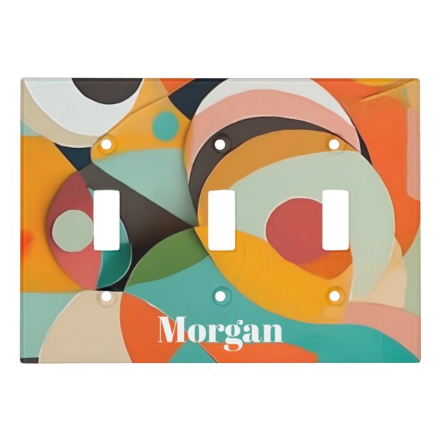 Mid Century Modern Art, Name or Monogram Geometric Light Switch Cover (Front)