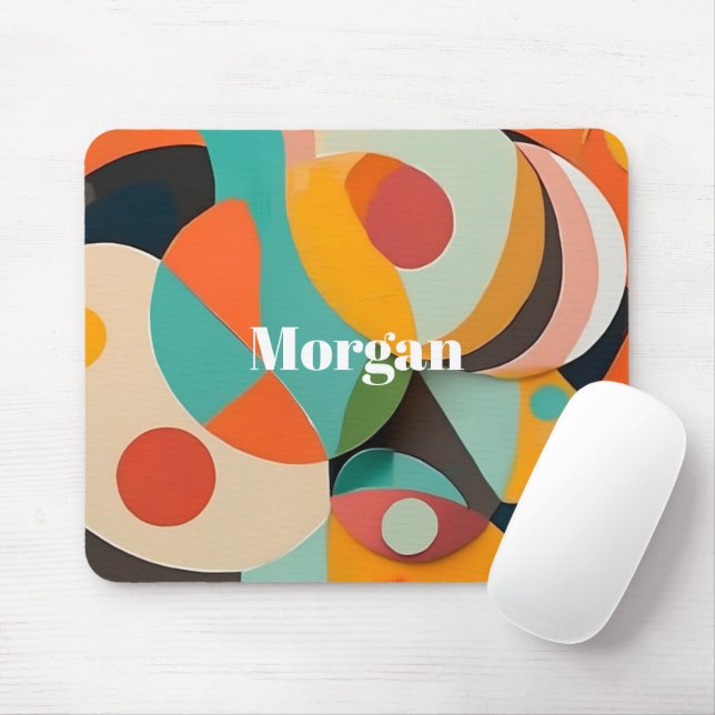Mid Century Modern Art Name or, Monogram Geometric Mouse Pad (With Mouse)