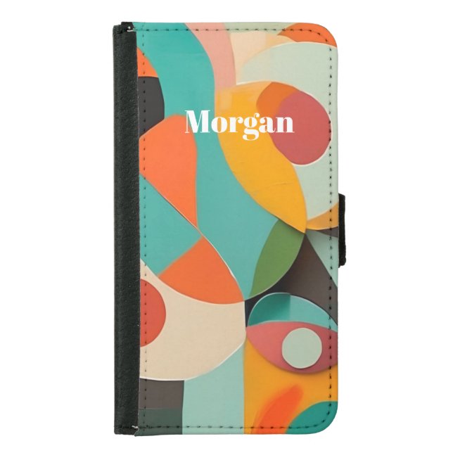 Mid Century Modern Art, Name or Monogram Geometric Samsung Galaxy Wallet Case (Front)