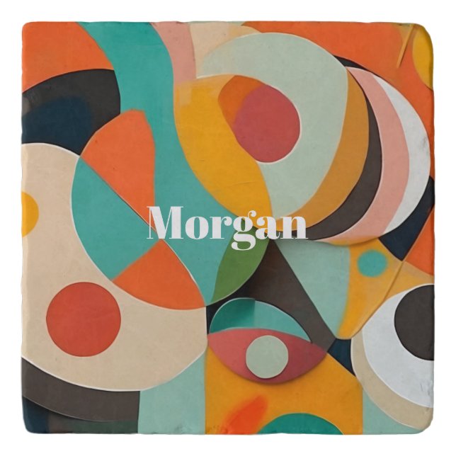 Mid Century Modern Art, Name or Monogram Geometric Trivet (Front)