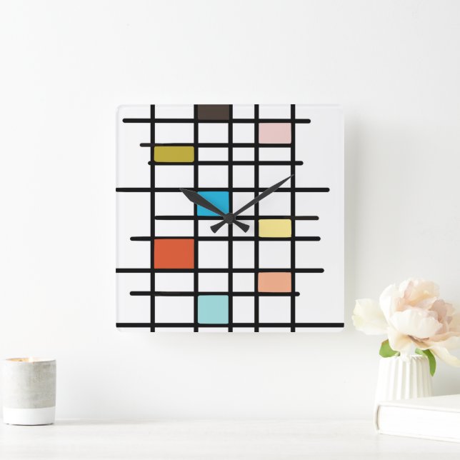 Mid Century Modern Art Print Square Wall Clock (Home)