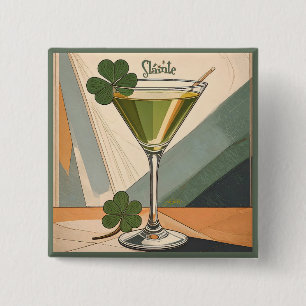 Mid Century Modern Art Shamrock Martini Sláinte!  Button