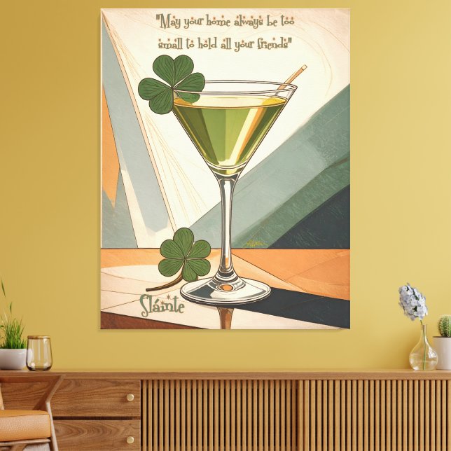 Mid Century Modern Art Shamrock Martini Sláinte!  Canvas Print (Insitu(LivingRoom))