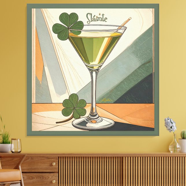 Mid Century Modern Art Shamrock Martini Sláinte!  Canvas Print (Insitu(LivingRoom))