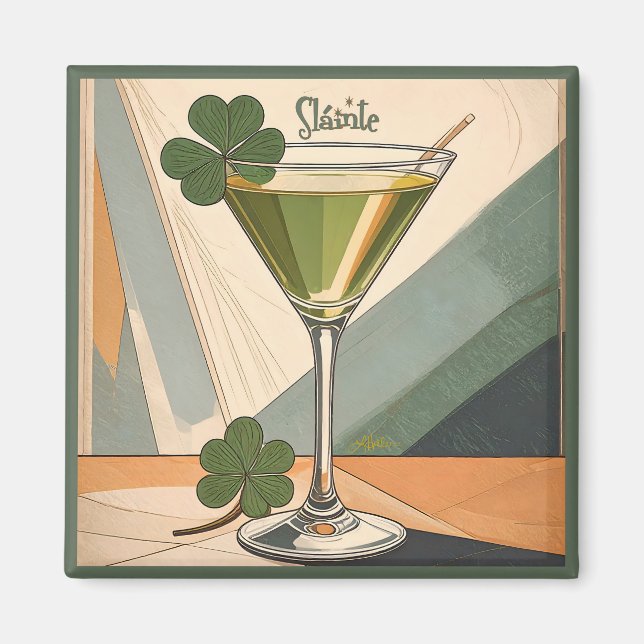 Mid Century Modern Art Shamrock Martini Sláinte!  Magnet (Front)