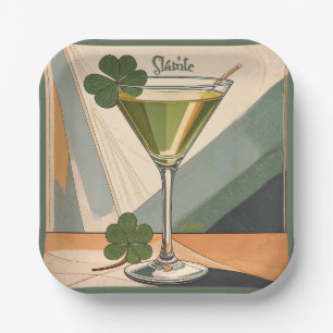 Mid Century Modern Art Shamrock Martini Sláinte!  Paper Plates