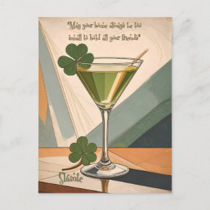 Mid Century Modern Art Shamrock Martini Sláinte!  Postcard