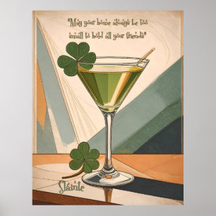 Mid Century Modern Art Shamrock Martini Sláinte!  Poster