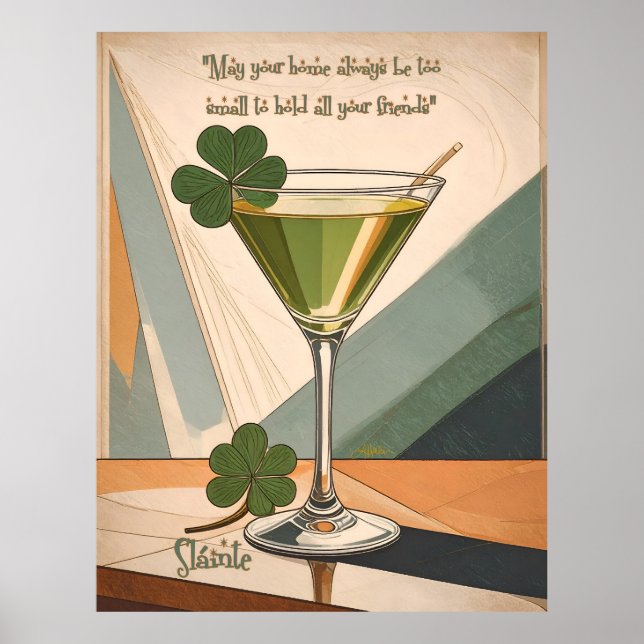 Mid Century Modern Art Shamrock Martini Sláinte!  Poster (Front)