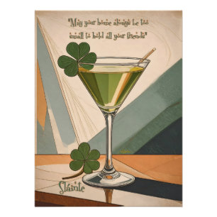 Mid Century Modern Art Shamrock Martini Sláinte!  Poster