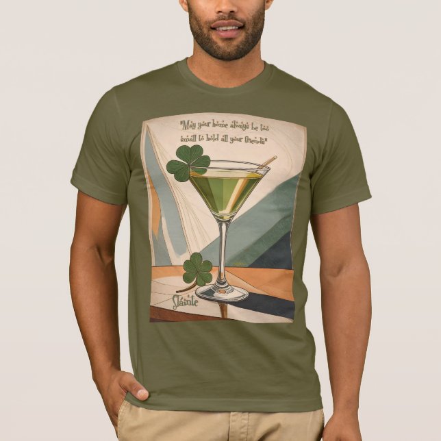 Mid Century Modern Art Shamrock Martini Sláinte!  T-Shirt (Front)