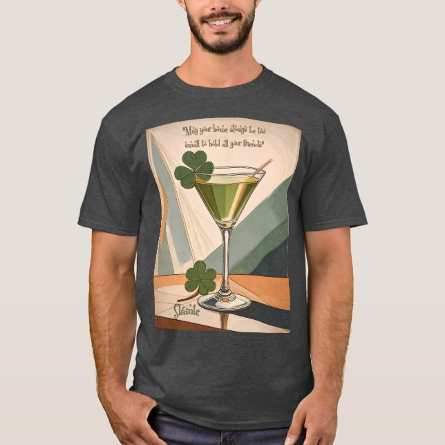 Mid Century Modern Art Shamrock Martini Sláinte!  T-Shirt (Front)