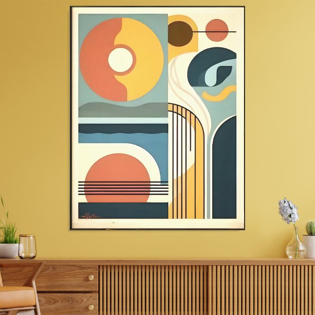 Mid Century Modern Art Sunrise Sunset Canvas Print (Insitu(LivingRoom))