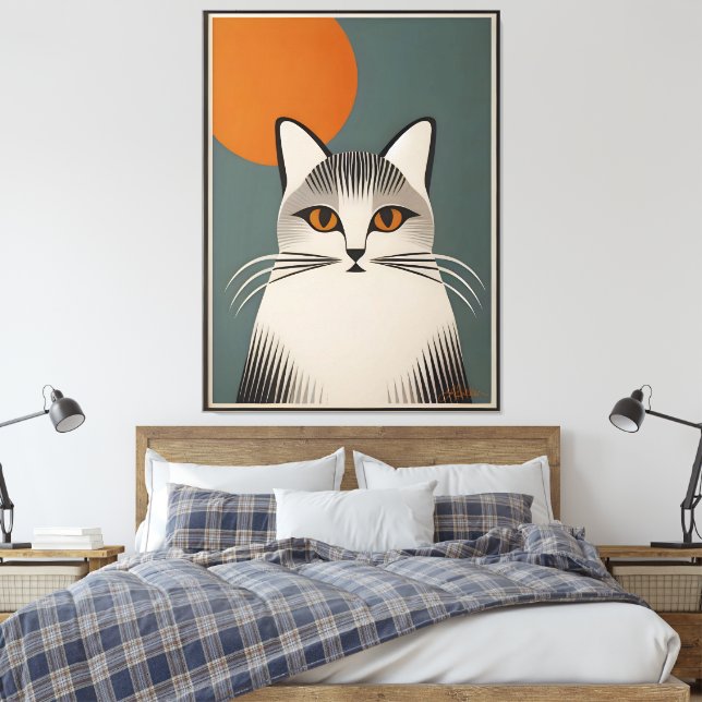 Mid Century Modern Art The Gray Cat Canvas Print (Insitu(Bedroom))