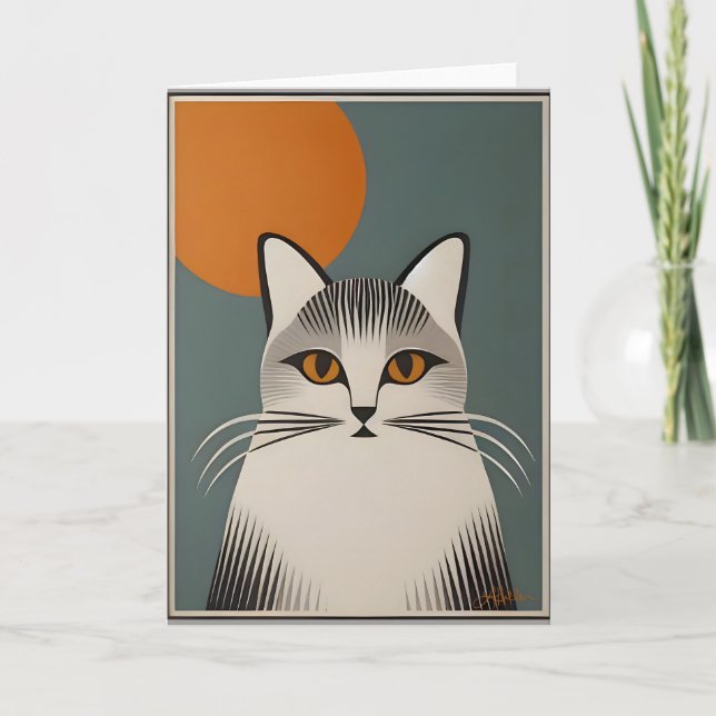 Mid Century Modern Art The Gray Cat Card (Front)
