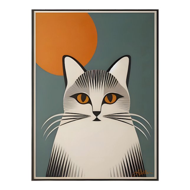 Mid Century Modern Art The Gray Cat Photo Print (Front)