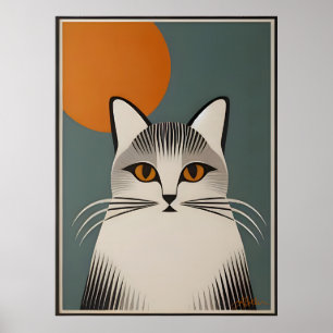 Mid Century Modern Art The Gray Cat Poster