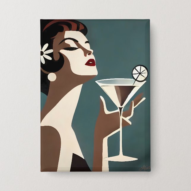 Mid Century Modern Art The Martini DIva Button (Front)