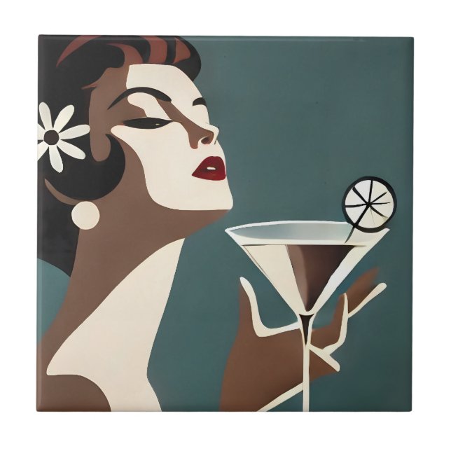 Mid Century Modern Art The Martini DIva Ceramic Tile (Front)