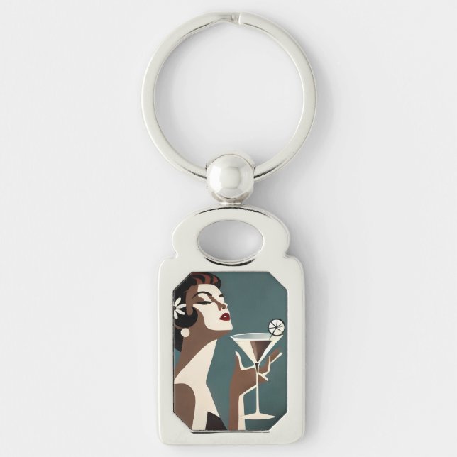 Mid Century Modern Art The Martini DIva Keychain (Front)