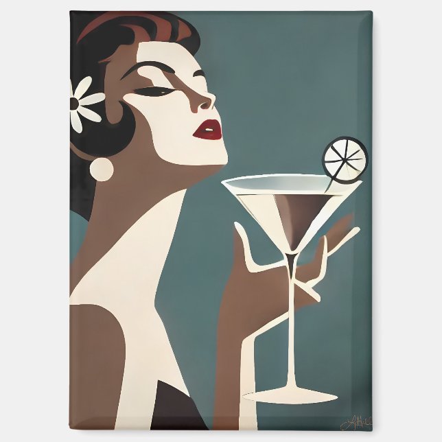 Mid Century Modern Art The Martini DIva Magnet (Front)