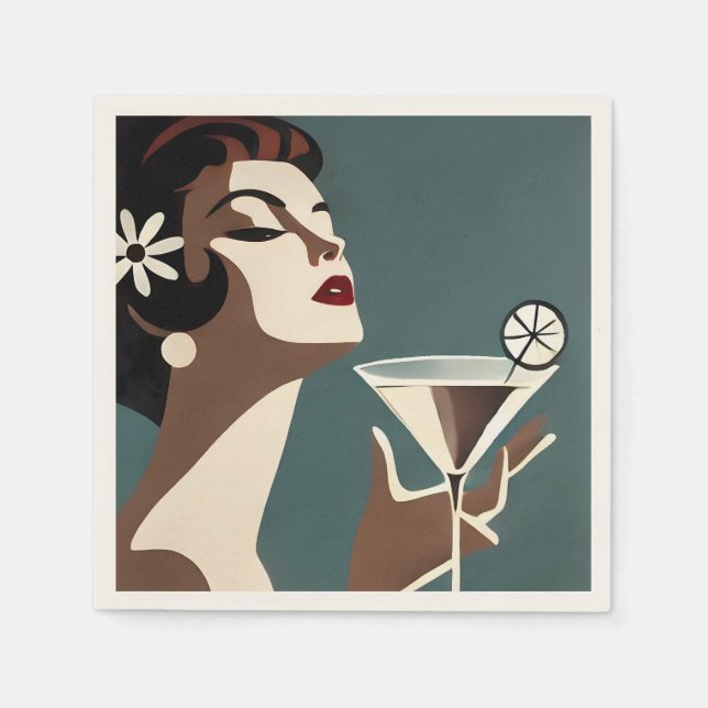 Mid Century Modern Art The Martini DIva Napkins (Front)