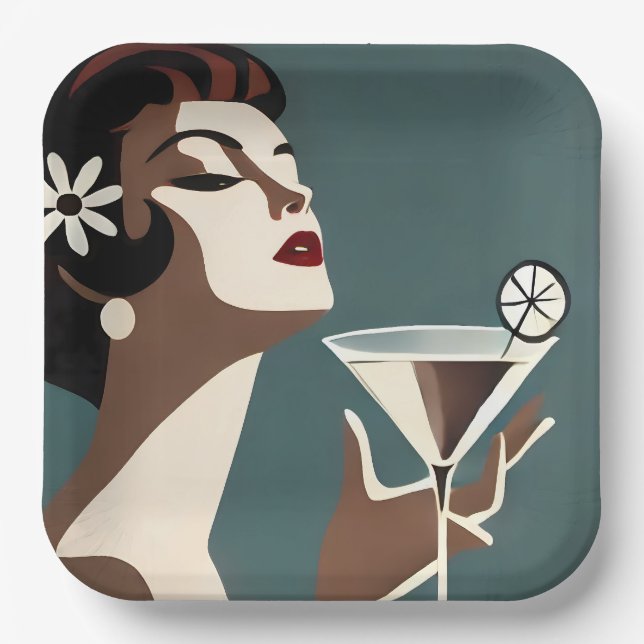Mid Century Modern Art The Martini DIva Paper Plates (Front)