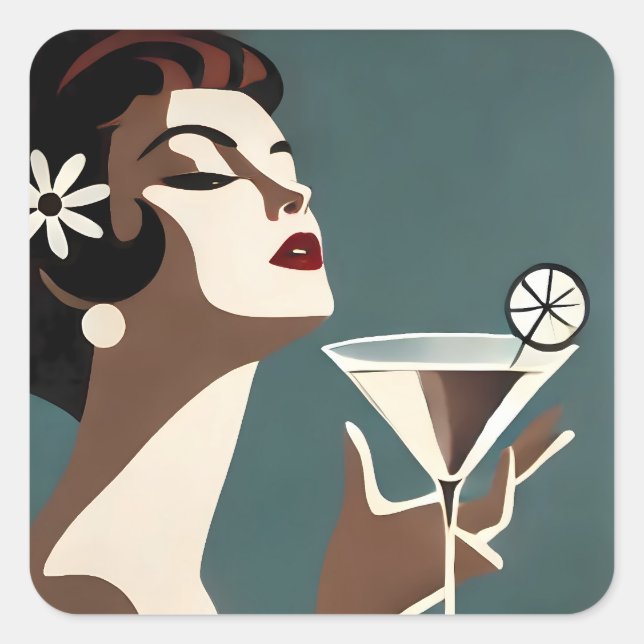 Mid Century Modern Art The Martini DIva Square Sticker (Front)