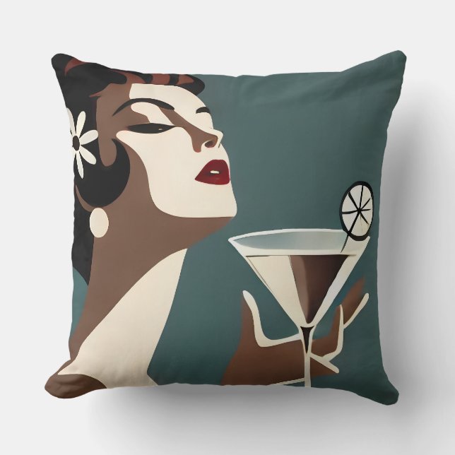 Mid Century Modern Art The Martini DIva Throw Pillow (Front)