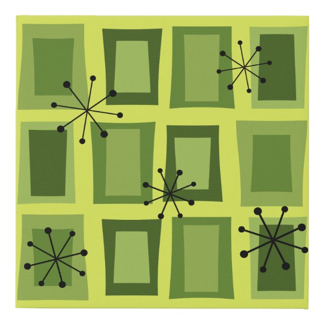 Mid Century Modern Art 'Wonky Doors' Chartreuse Faux Canvas Print (Front)