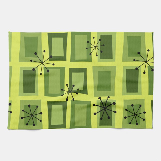 Mid Century Modern Art 'Wonky Doors' Chartreuse Kitchen Towel (Horizontal)