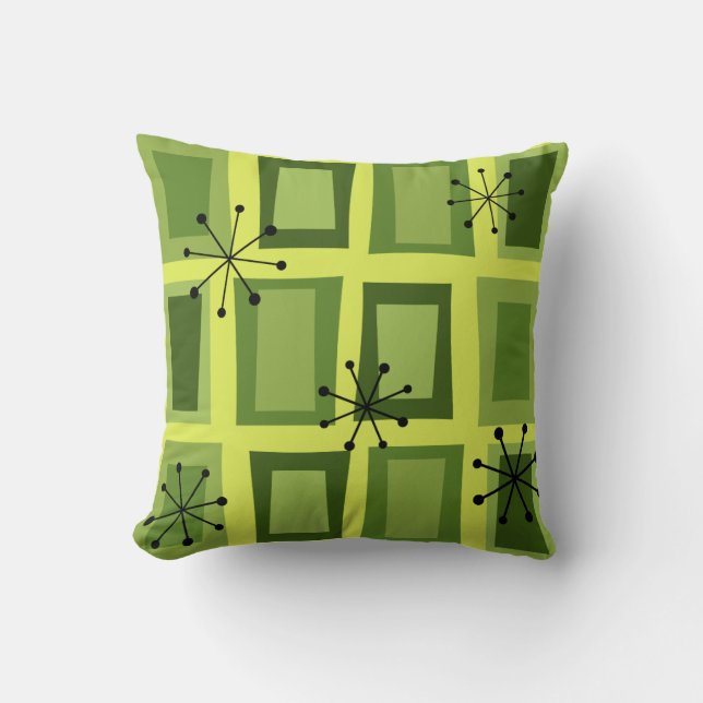 Mid Century Modern Art 'Wonky Doors' Chartreuse Throw Pillow (Front)