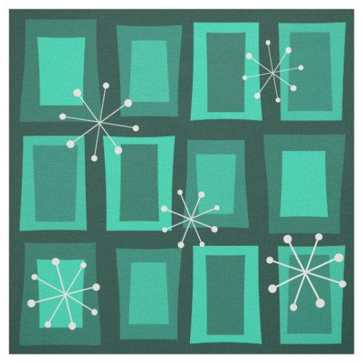 Mid Century Modern Art 'Wonky Doors' Dark Teal Fabric