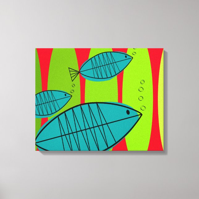 Mid Century Modern Artsy 3 Fish Swimming Canvas Print (Front)