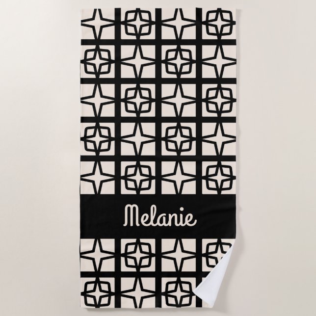 Mid Century Modern Atomic 1950s Retro Personalized Beach Towel (Front)