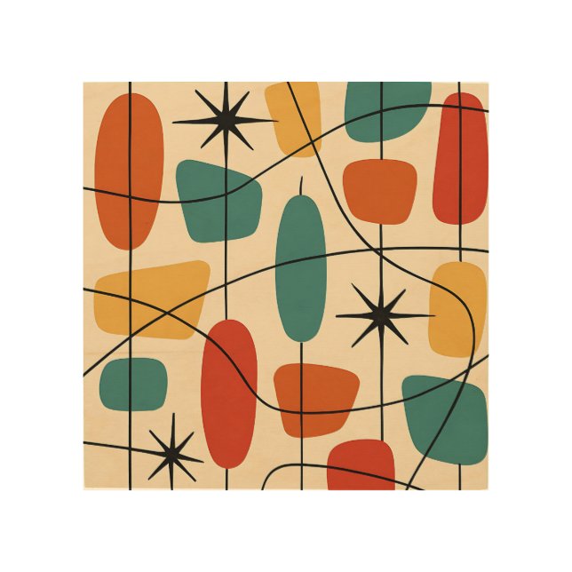 Mid Century Modern Atomic Abstract Wood Wall Art (Front)