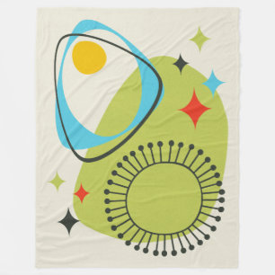 Mid Century Modern Atomic Age 14 Green, Blue Fleece Blanket