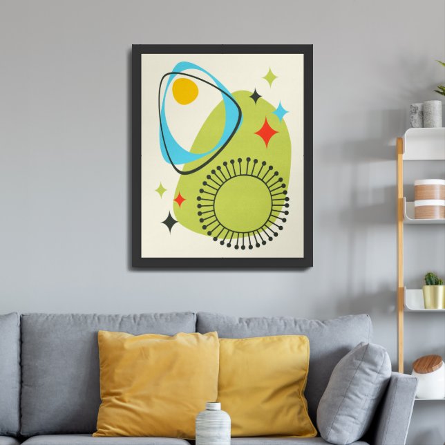 Mid Century Modern Atomic Age 14 Green, Blue Framed Art (Living Room 3)