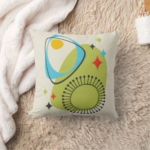Mid Century Modern Atomic Age 14 Green, Blue Throw Pillow