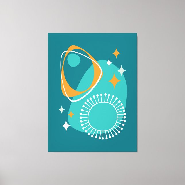 Mid Century Modern Atomic Age 14 Teal Aqua Orange Canvas Print (Front)