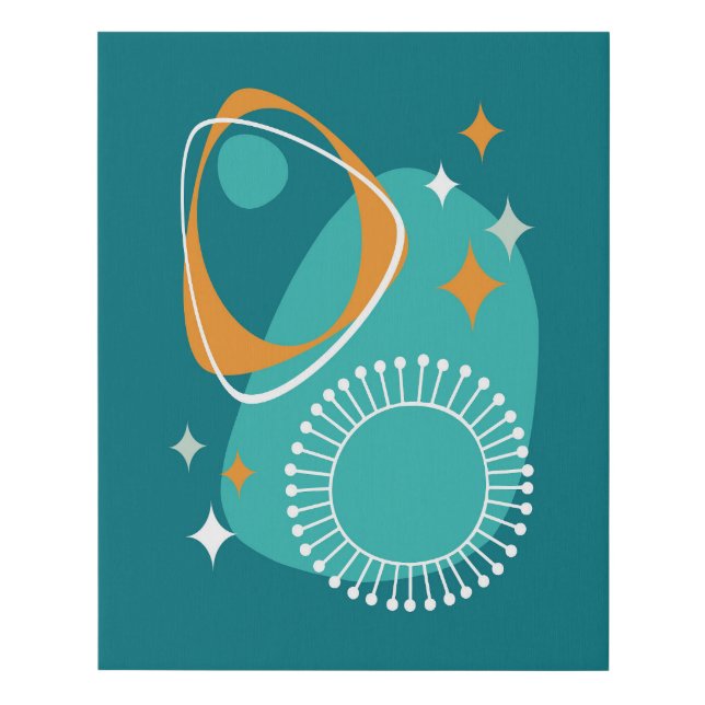 Mid Century Modern Atomic Age 14 Teal Aqua Orange Faux Canvas Print (Front)