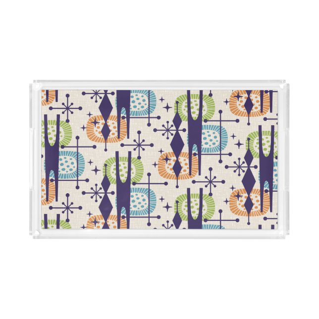 Mid Century Modern Atomic Age Abstract Pattern Acrylic Tray (Front)