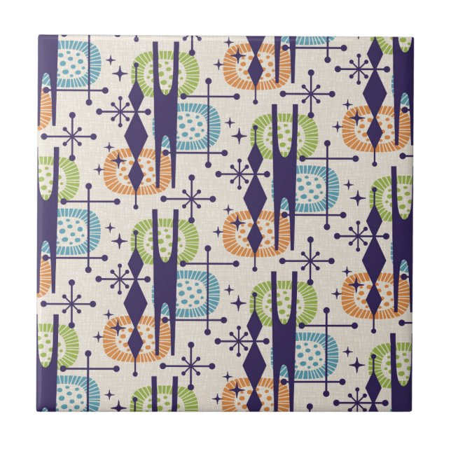 Mid Century Modern Atomic Age Abstract Pattern Ceramic Tile (Front)