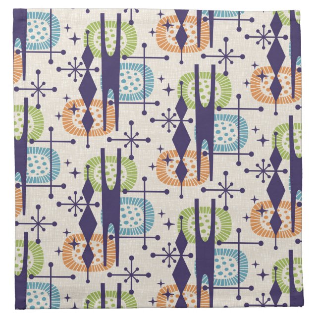 Mid Century Modern Atomic Age Abstract Pattern Cloth Napkin (Front)