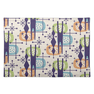 Mid Century Modern Atomic Age Abstract Pattern Cloth Placemat