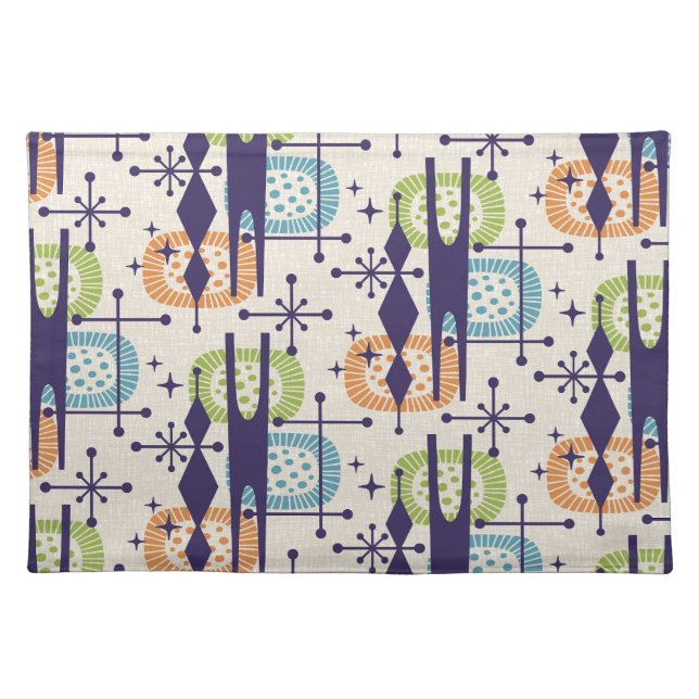 Mid Century Modern Atomic Age Abstract Pattern Cloth Placemat (Front)