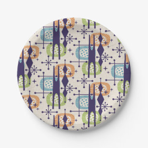 Mid Century Modern Atomic Age Abstract Pattern Paper Plates