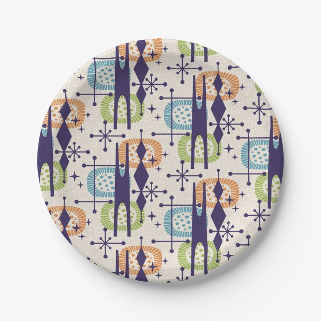 Mid Century Modern Atomic Age Abstract Pattern Paper Plates (Front)